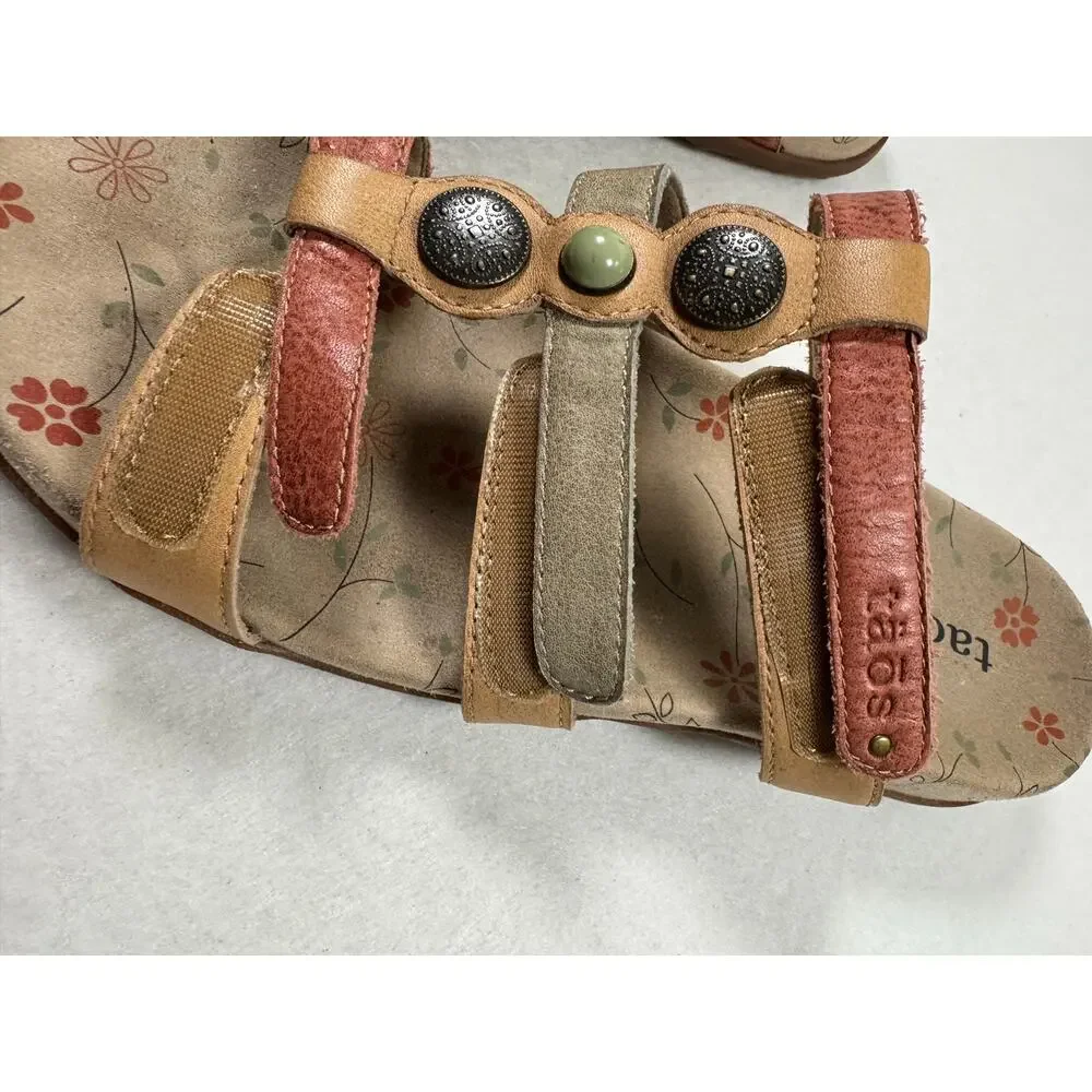 Taos Prize 3 Leather Slide Sandal Harvest Multi Leather Boho Floral Tan 9 40